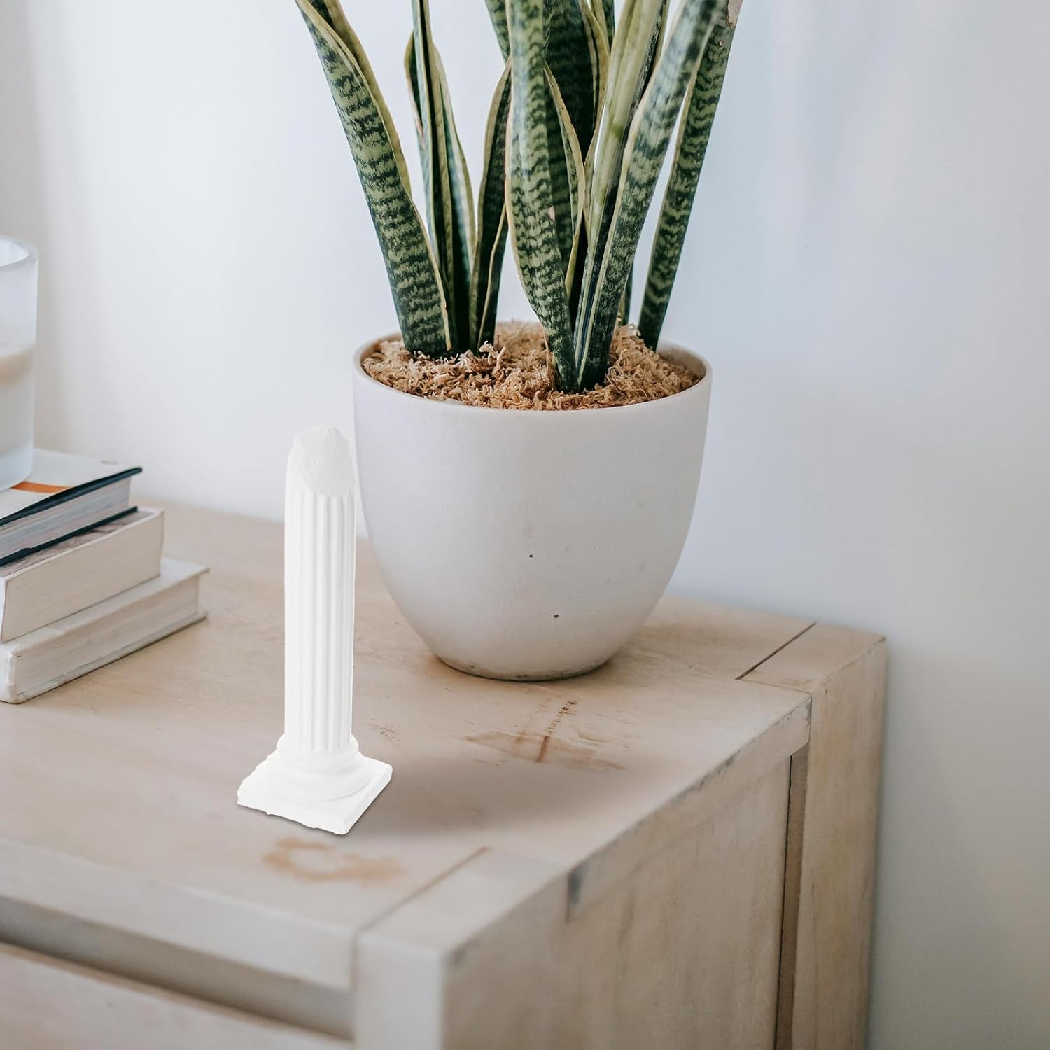 Miniature Roman Pillar Gypsum Statue White Crosssection Column with Classic Roman Design, Artistic Home Decor Accent and Photography Prop for Occasions and Settings