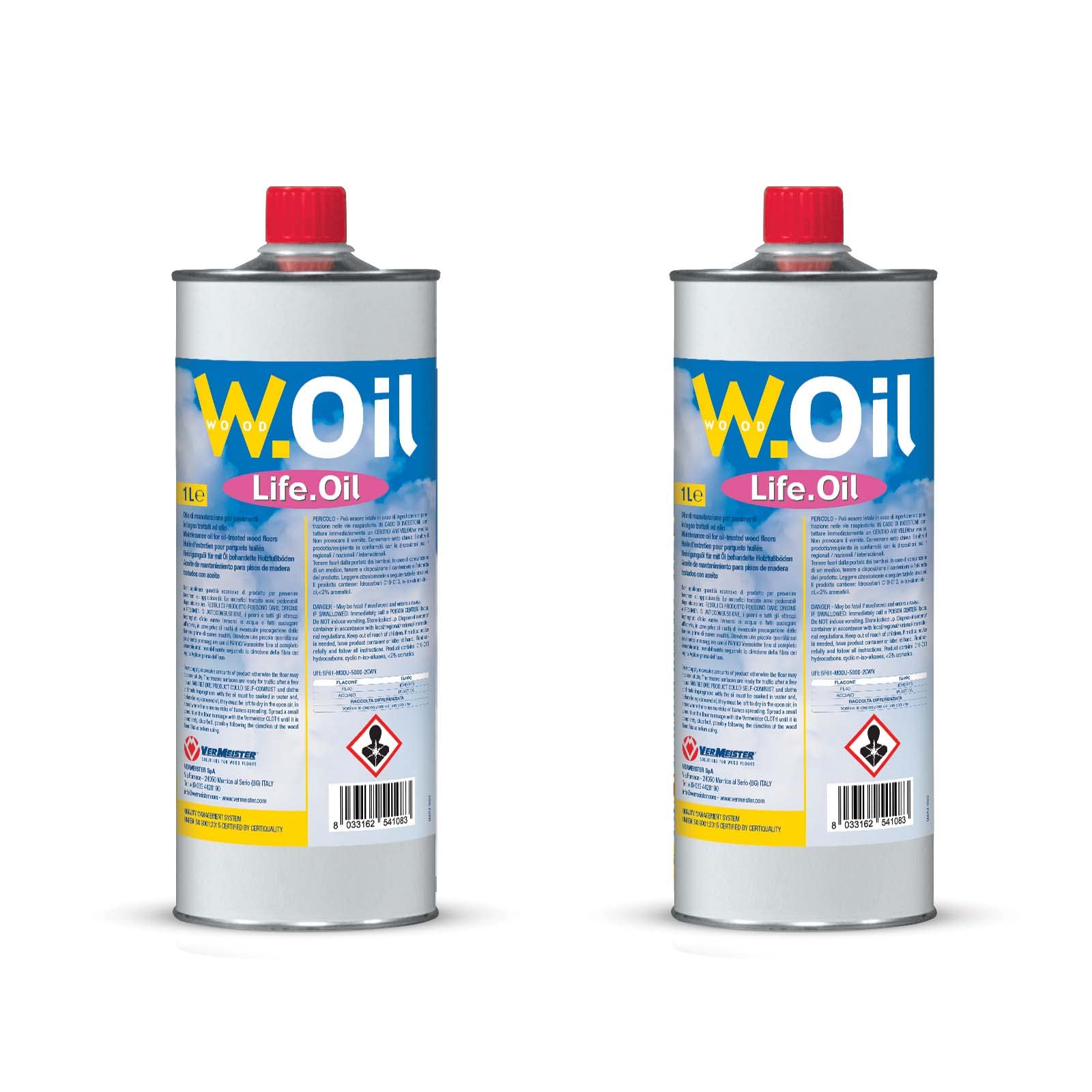 Life.Oil Vermeister - Olio impregnante per la manutenzione straordinaria di pavimenti e superfici in legno trattate ad olio. 2 latte da 1L
