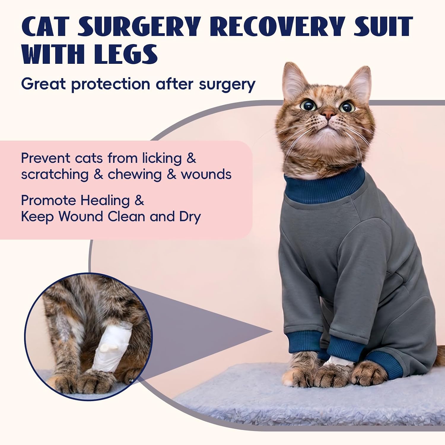 QBLEEV Cat Recovery Suit After Surgery, Anti Licking Surgical Cat Onesie | Breathable cotton, adjustable neck, post-surgery spay neuter pajamas for female male cats - abdominal wounds or skin diseases