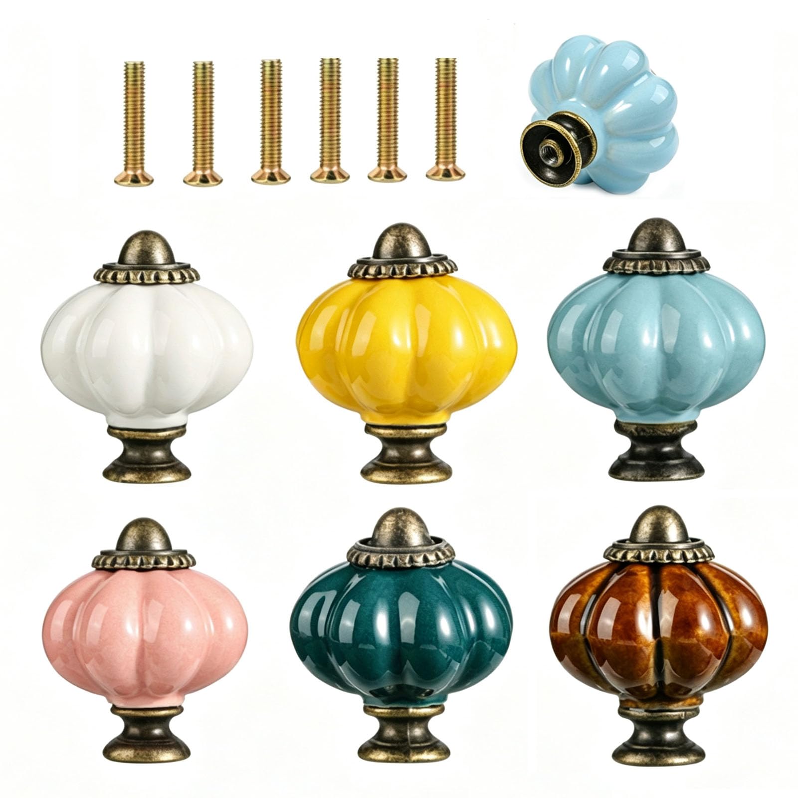 yufana Wardrobe Knobs, 6-Piece Colored Cabinet Knob, Pumpkin Shaped Furniture Knobs, Handle Furniture Wardrobe Dressing Table Knob Suitable for Children's Room Cabinet Drawer Living Room