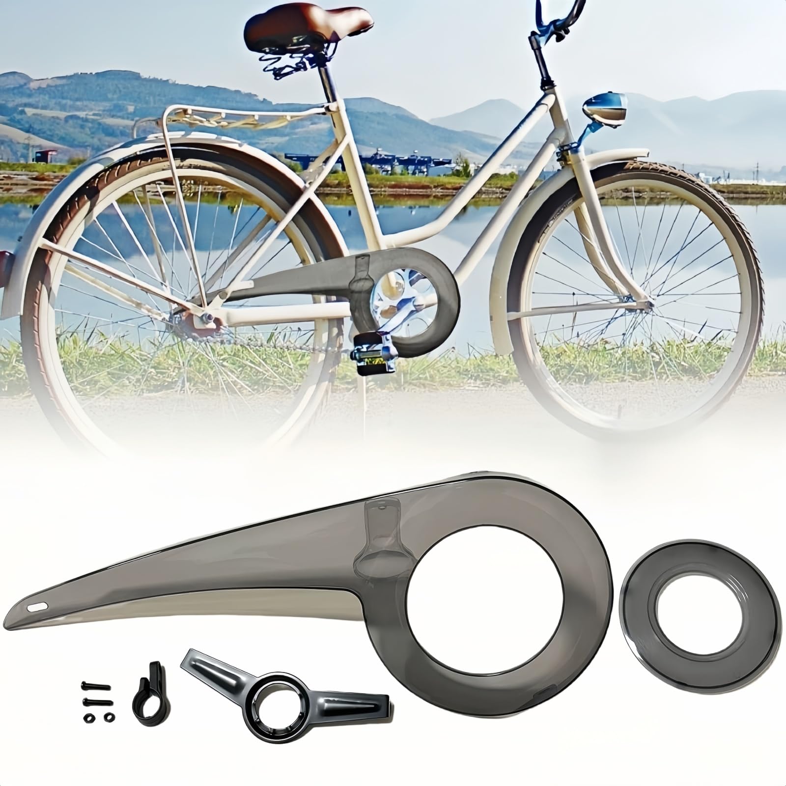 Osłona łańcucha górskiego, osłona łańcucha rowerowego, osłona łańcucha, osłona łańcucha, osłona łańcucha, akcesoria rowerowe 32-38T (przezroczysta, czarna, kompletny zestaw)