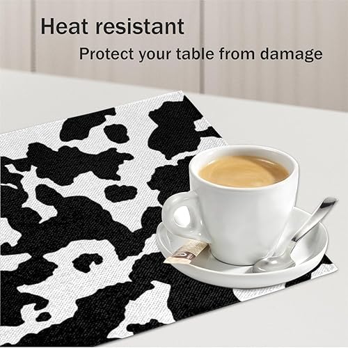 Miniatura 5 de Juego de 4 manteles individuales con estampado de vaca, lavables, impermeables, para decoración de mesa de comedor, 18 x 12 pulgadas