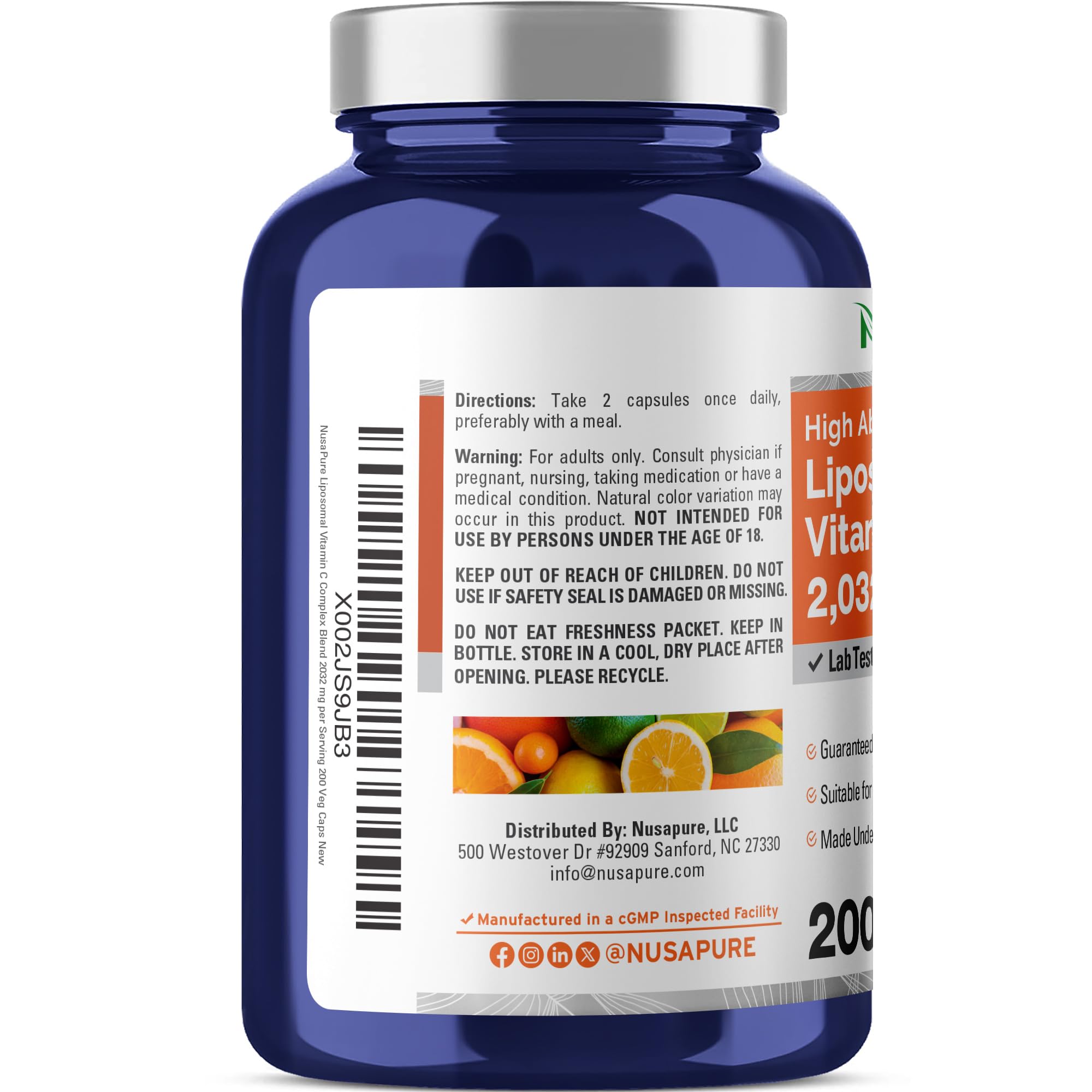 lipo c blend NusaPure Liposomal Vitamin C, Vegan, 2032mg, 200 Veggie Caps - 100 Servings Klow 80mg Peptide Blend