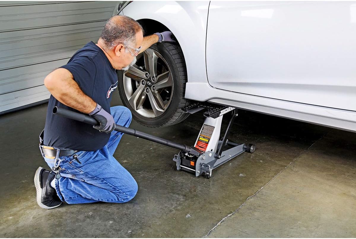 Powerbuilt 3000 Pound Triple Lift Garage Jack, Heavy Duty Vehicle, Truck, Car, Motorcycle, Transmission Lift, 1.5 Ton Capacity, 620622