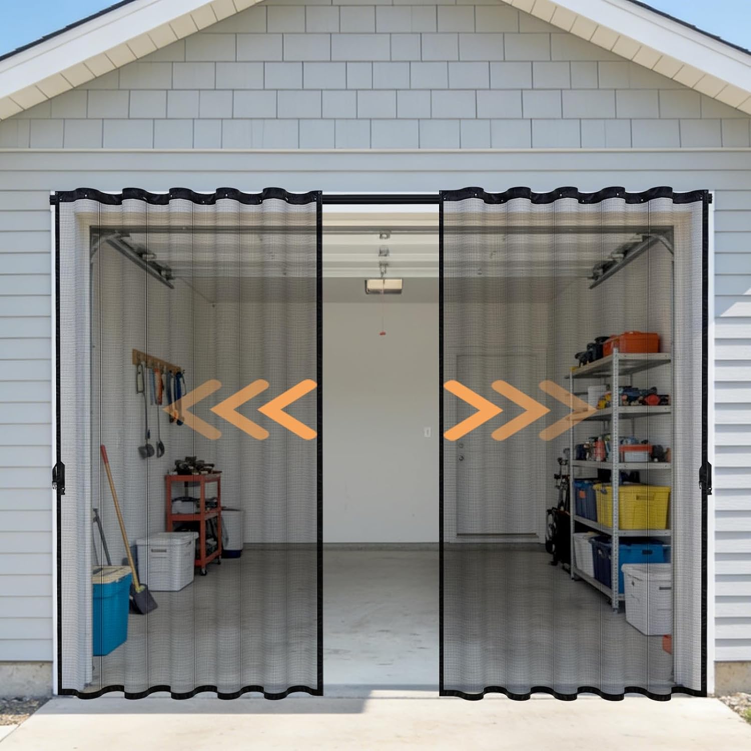 Retractable Garage Door Screen, Fits 8 x 7 FT, Garage Door Screen 1 Car with Sliding Track, Magnetic Closure, Fiberglass, Weighted Bottom, Black