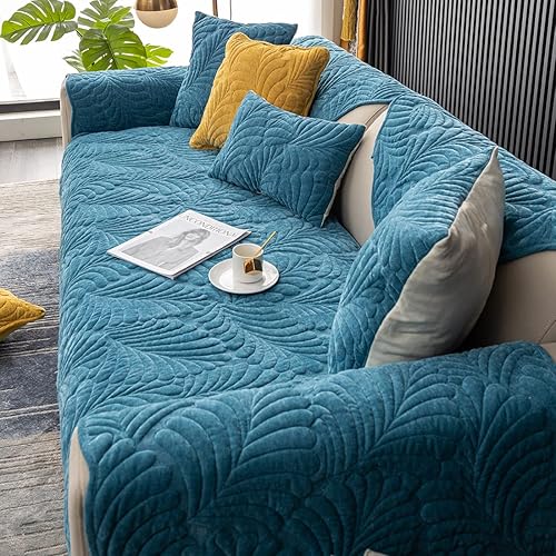 Miniatura 6 de Funda para sofá con diseño de hojas de palma, de felpilla, acolchada de felpilla, 1 pieza, antideslizante, suave, protector de muebles para