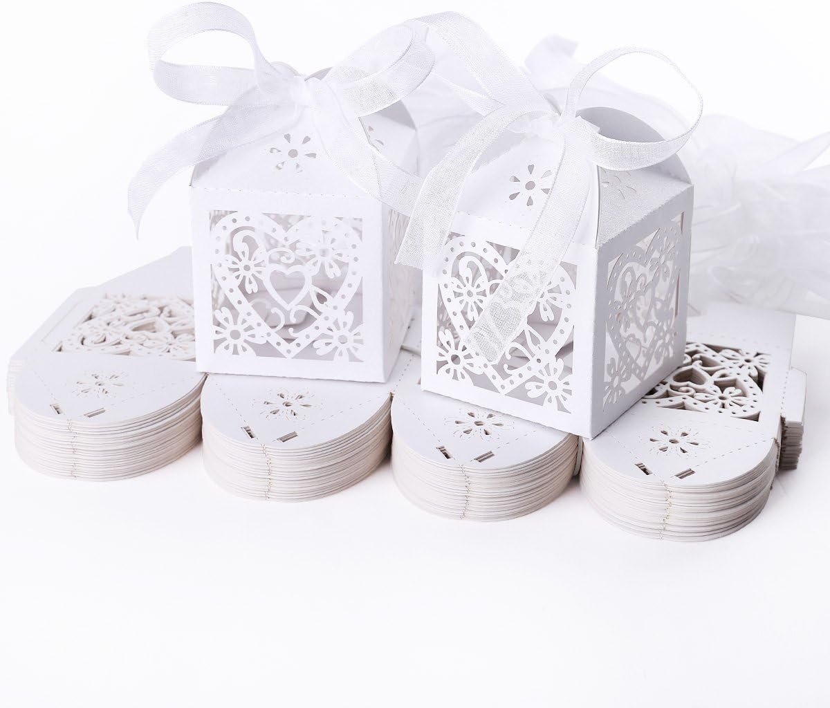 50pcs Laser Cut Wedding Hollow Love Heart Wedding Favor Candy Gifts Boxes Ivory White