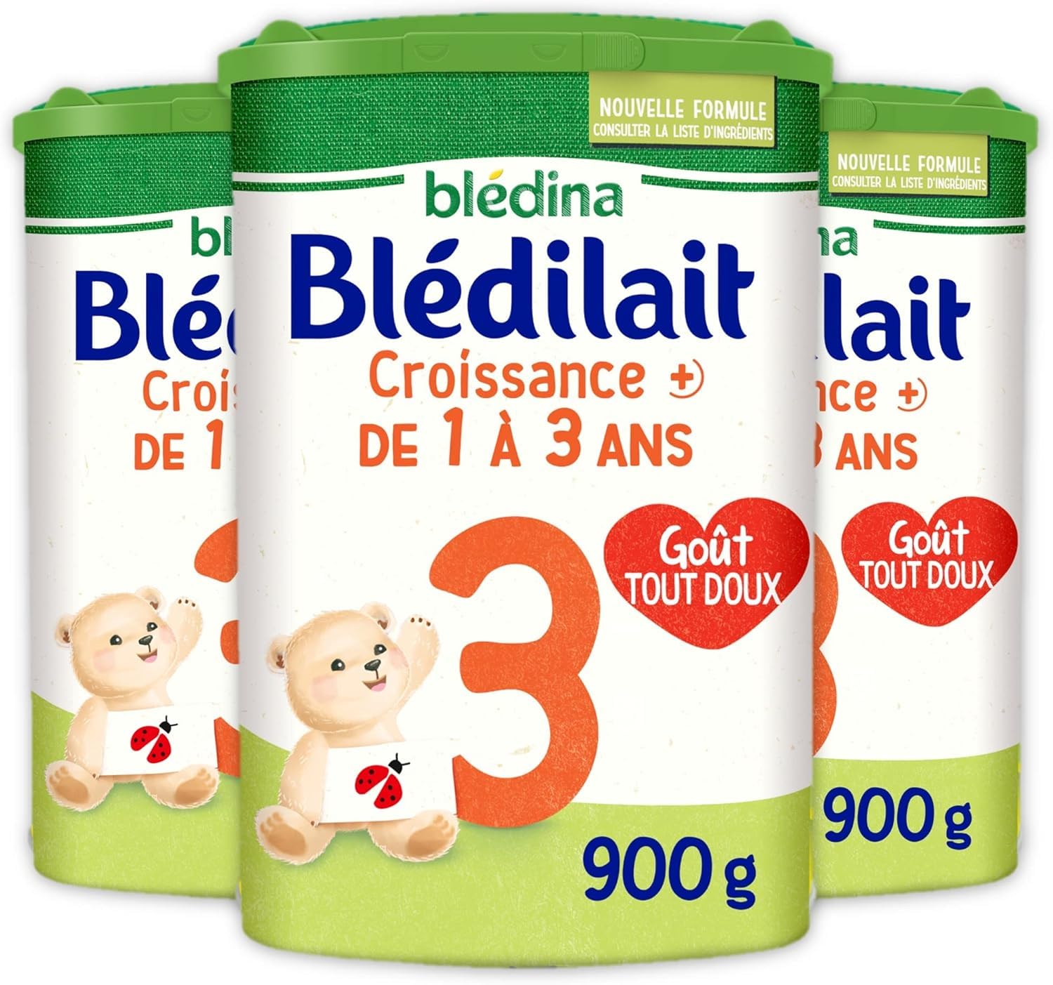 Blédina - Blédichef - 8 petits plats pour bébé - Repas midi et soir - Dès 15 Mois - 5 recettes - Pack de 8 + Blédina Blédilait Croissance 3+ Lait en Poudre pour Bébé, 3 x 900g