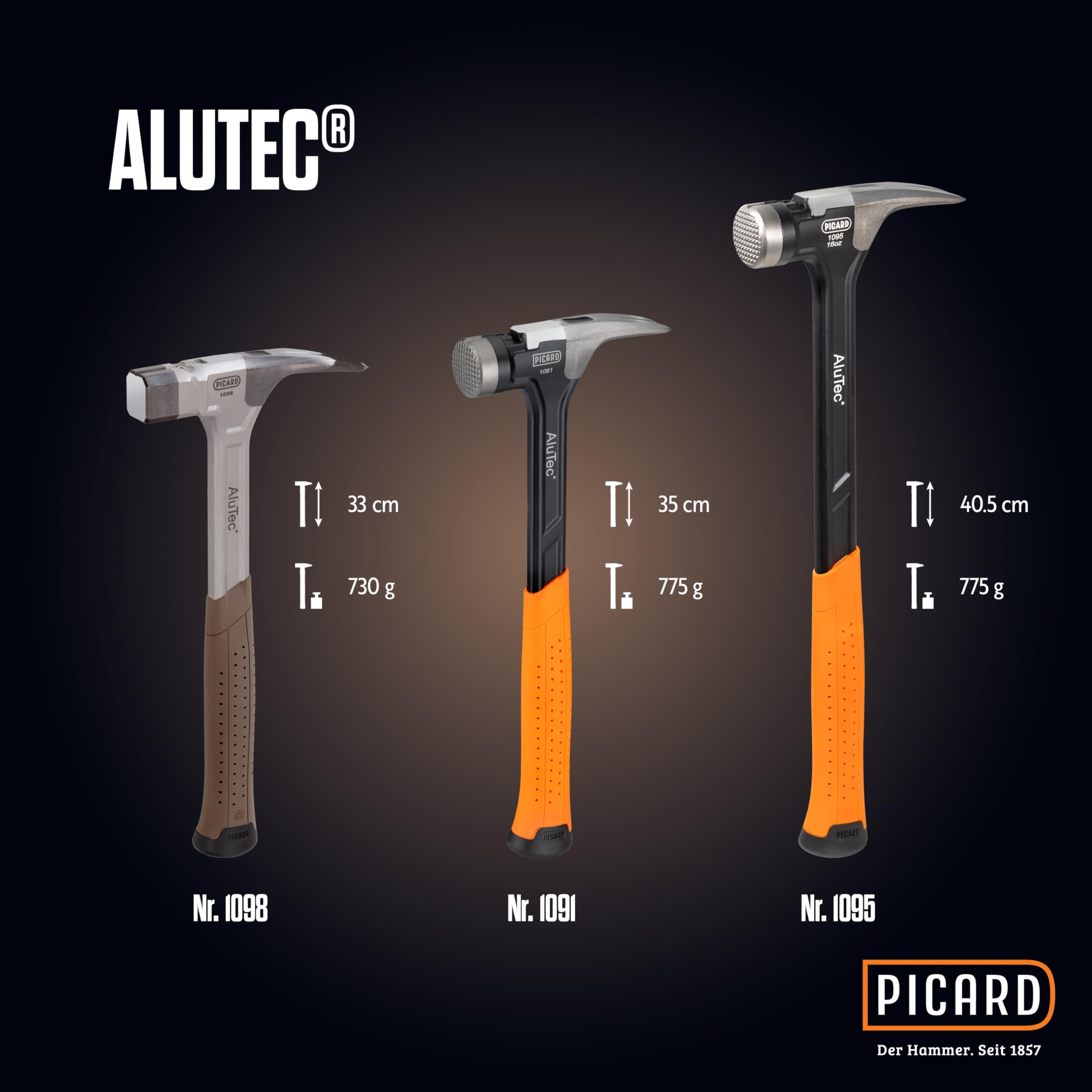 Picard Martello Carpentiere Liscia AluTec®, No. 1095 | Martello da Carpentiere Professionale con Estrazione Chiodi | Leggero E Potente | Ergonomico E Antivibrazione | Hammer Ibrido Alluminio