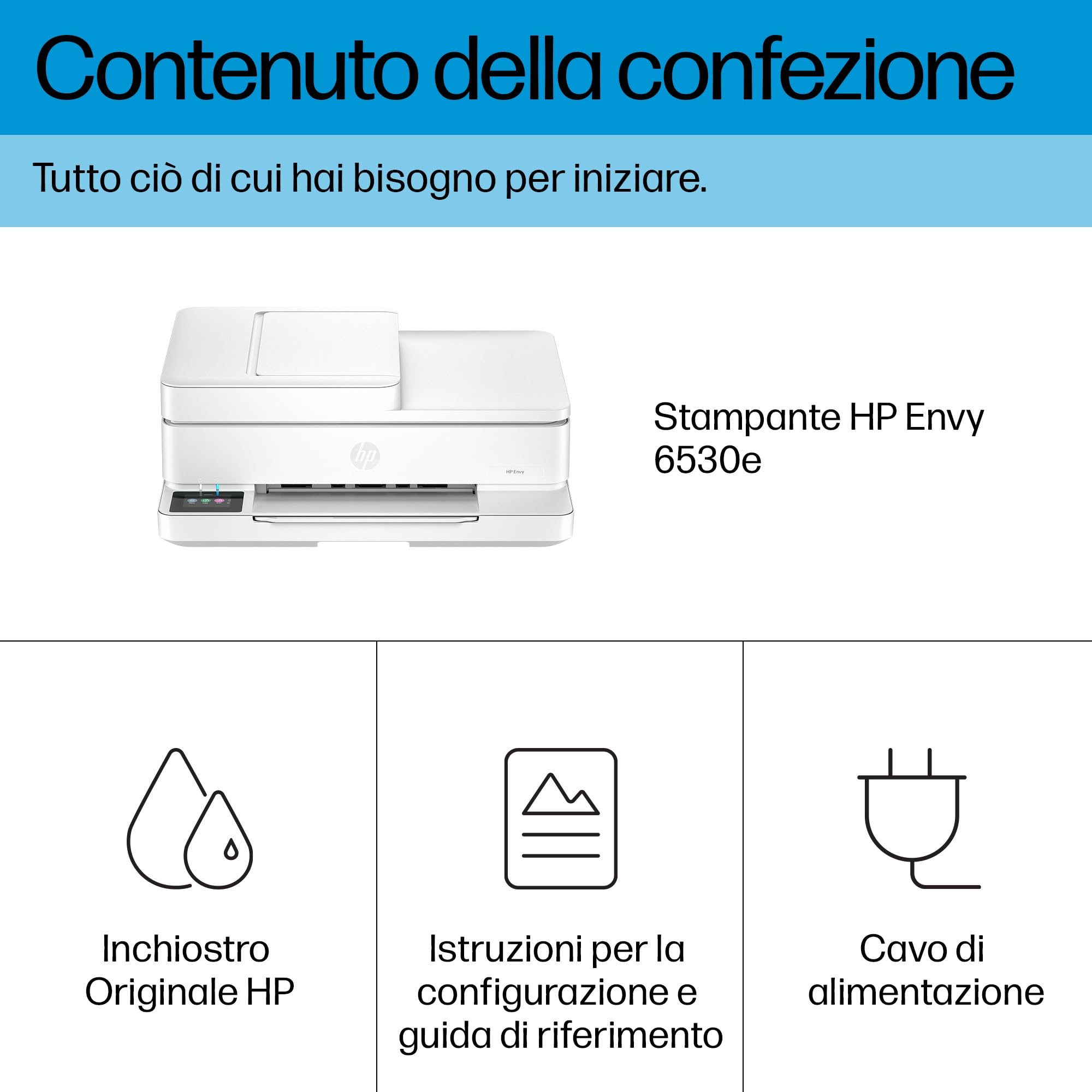 HP Envy 6530e 714P1B, Stampante Multifunzione a Getto d'Inchiostro A4 a Colori, Stampa Fronte e Retro Automatica, Fino a 10 ppm, Wi-Fi, ADF, Fax, 3 Mesi di Inchiostro Instant Ink Inclusi, Bianca
