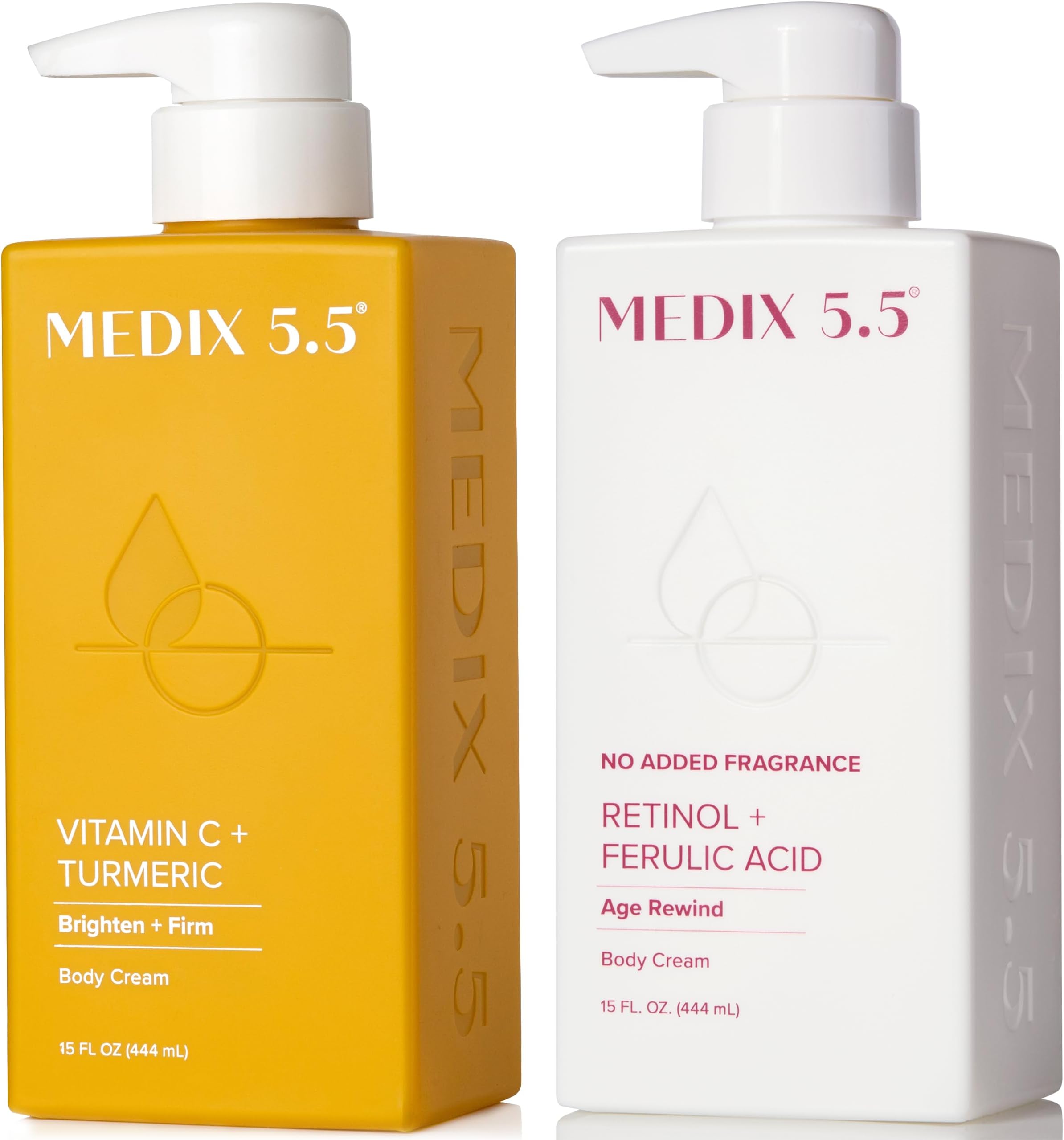 MEDIX Fragrance Free Firming Retinol Body Lotion + Brightening Vitamin C Cream 2pc Skin Care Set | Crepey Skin Care Treatment | Anti Aging Body Cream & Face Moisturizer For Crepe Skin & Dark Spots