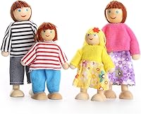 Vista 2 de Juego de 7 figuras de madera con perro para niños, casa de muñecas, regalo de simulación