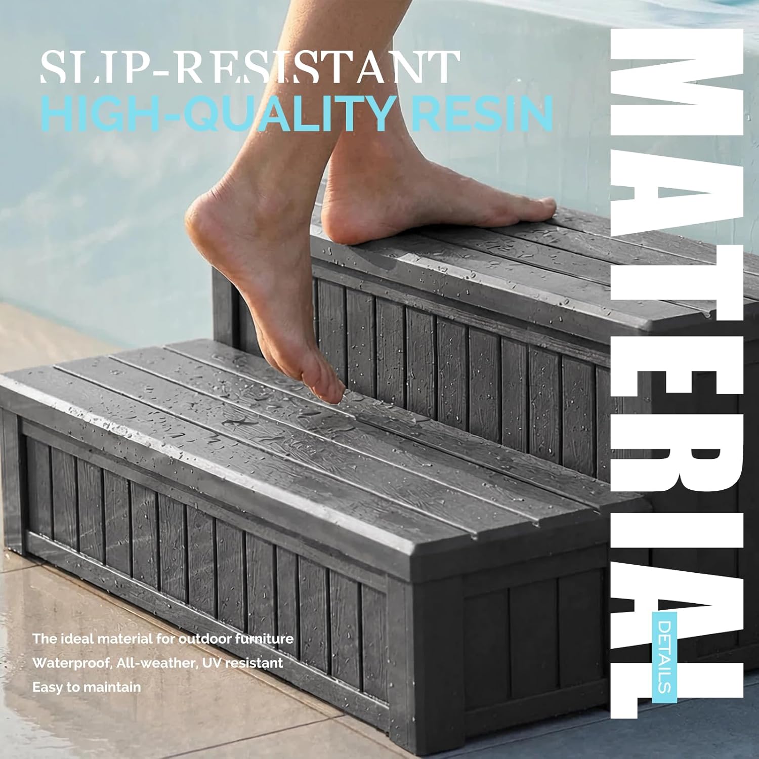 DIMAR GARDEN Hot Tub Steps with Storage, Premade Outdoor Steps, Non-Slip Hot Tub Stairs, Waterproof Resin Spa Steps for Spa and Above Ground Pool Steps, Black