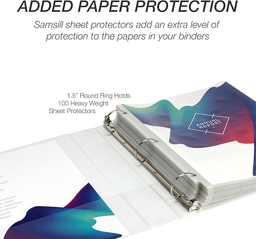 Vista 185 de Samsill (MP128587) - Carpeta de 3 anillos redondos de 3 pulgadas, fabricada en los EE. UU., con cubierta transparente personalizable para insertos