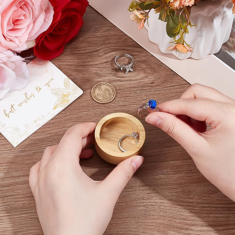 PH PandaHall 2pcs Wood Ring Tray, 2 inch Small Round Jewelry Holder Dish Ring Earring Dish Tray Decorative Jewelry Organizer Container for Wedding,Gift of Anniversary, Home