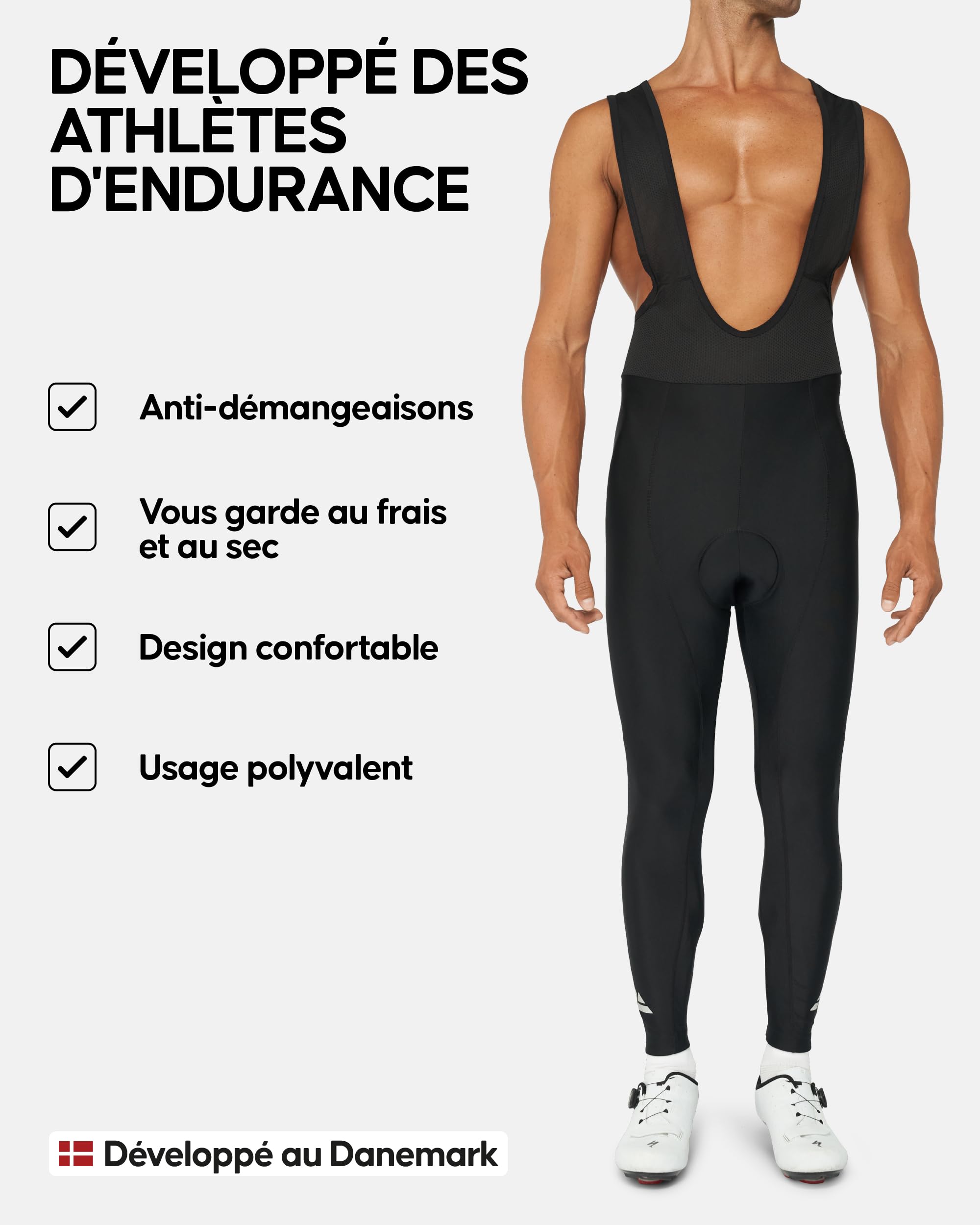 DANISH ENDURANCE Cuissard Vélo Long à Bretelles, Rembourrage 3D, Respirant & Stretch, Cyclisme Homme