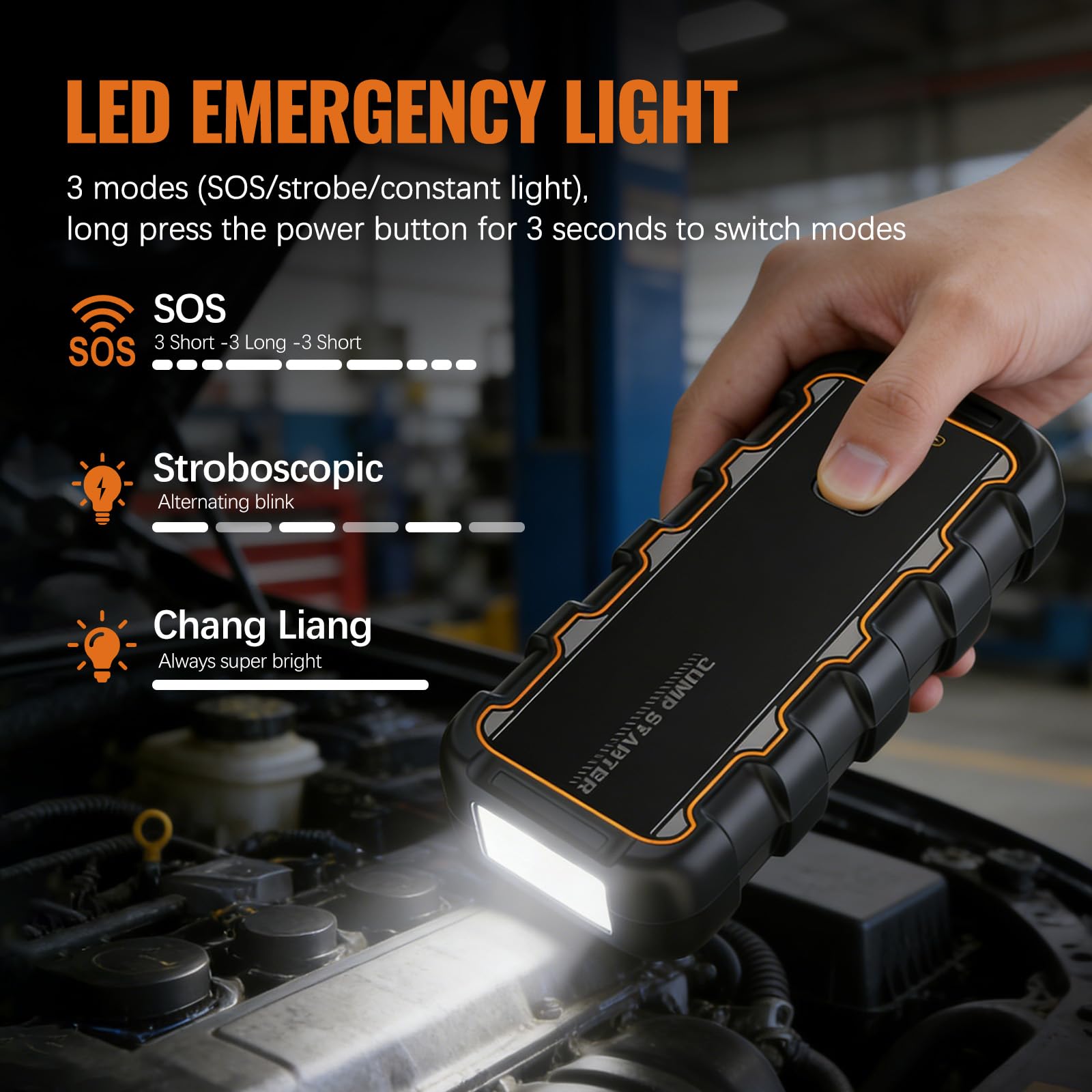 Starthilfe Powerbank 7000A 12V (Bis Zu 6,0L Benzin Oder 3,0L Diesel) Auto Starthilfe mit LED Taschenlampe Jumper Cables Autobatterie Booster Car Starter Powerbank für PKW SUV Motorrad Rasenmäher