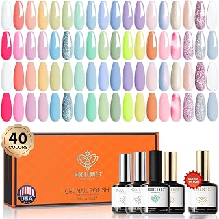 Modelones 40pcs Gel Nail Polish, 36pcs Pastel Dream Collection Macaron Glitter. Pastel colour Summer Soak Off Gel Nail Polish, 4 Pack Base Nail Primer in Matte Gloss Top Coating.