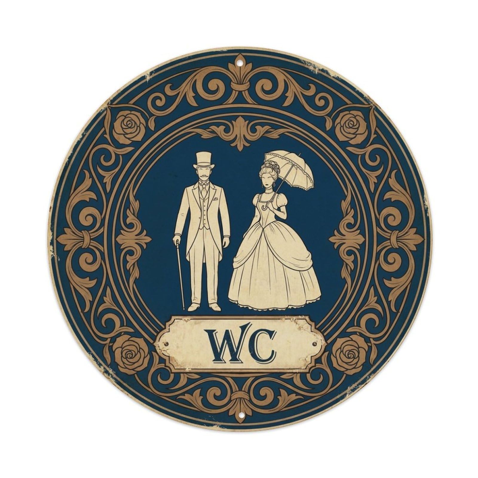 WC Art Deco Restroom Sign Ladies Gents Metal Tin Sign