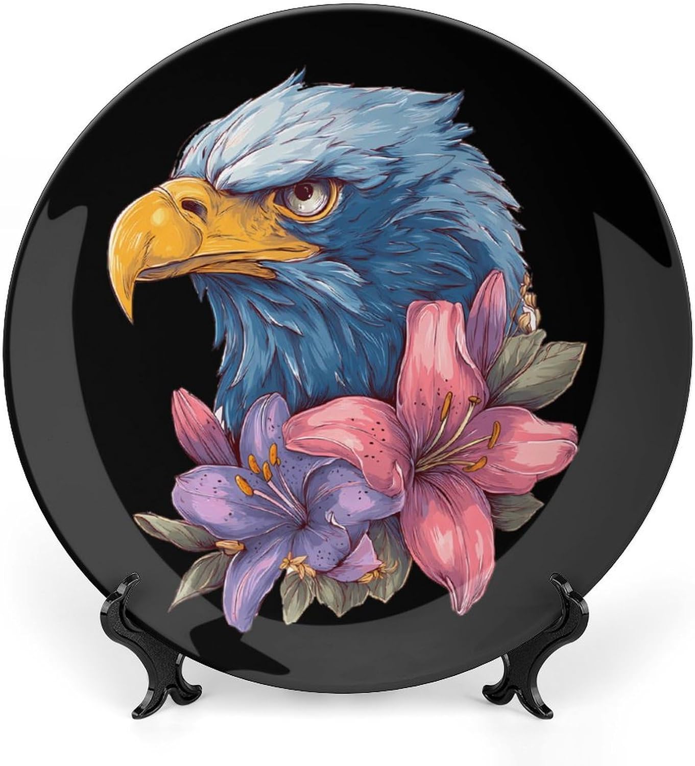 Angry Eagle1 Lily Flower Decorative Plates for Display Ceramic Plate Tray with Stand Hanger Home Decor