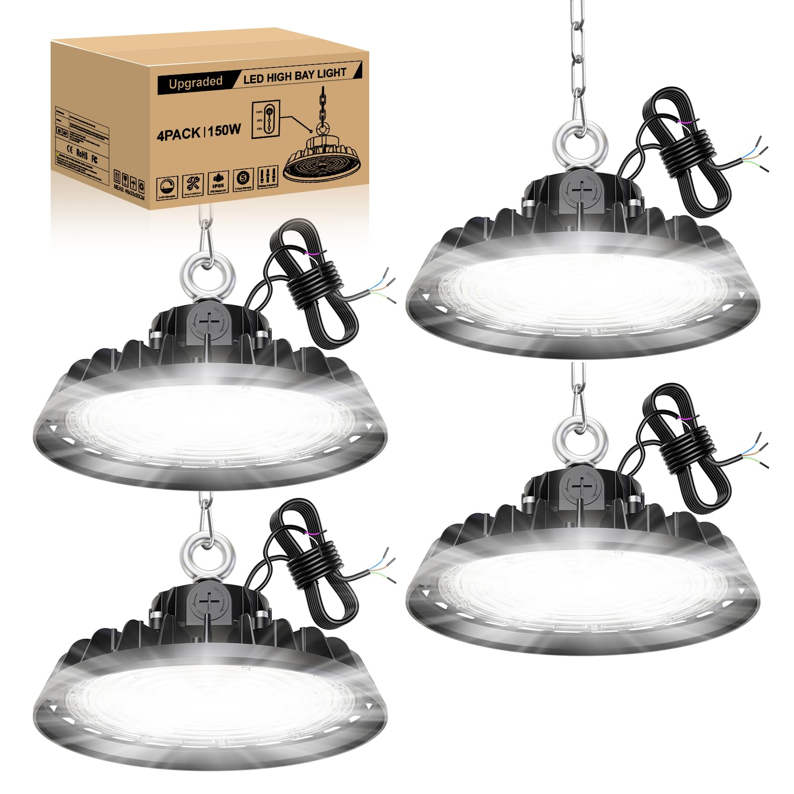 RUISUN 150-240W LED Hallenstrahler Dimmbare UFO High Bay Light Treiber Superhelle LED Werkstattlampe Deckenleuchte IP65 Industriestrahler 120°für Fabriken, Lager