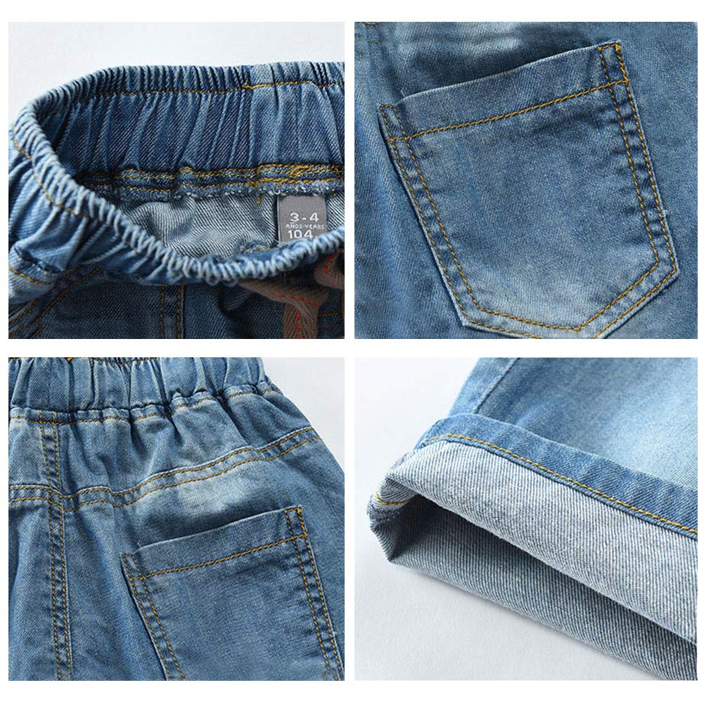 Happy Cherry Short en Denim Garçon Enfant avec Poches Bermuda en Jean avec Cordon Pantalons Jean Court Age Adapté 3-12 Ans