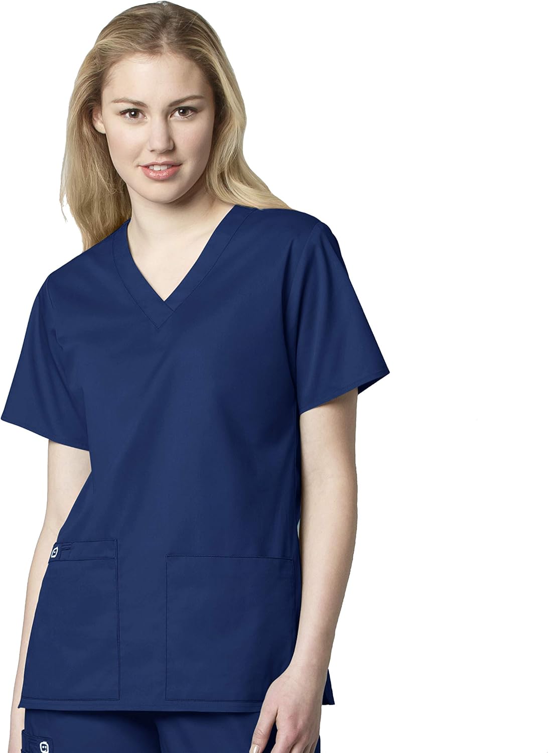 WonderWink WORK Women's Scrubs V-Neck Chest Pocket Top & Pull On Cargo Pant Set + Badge Reel