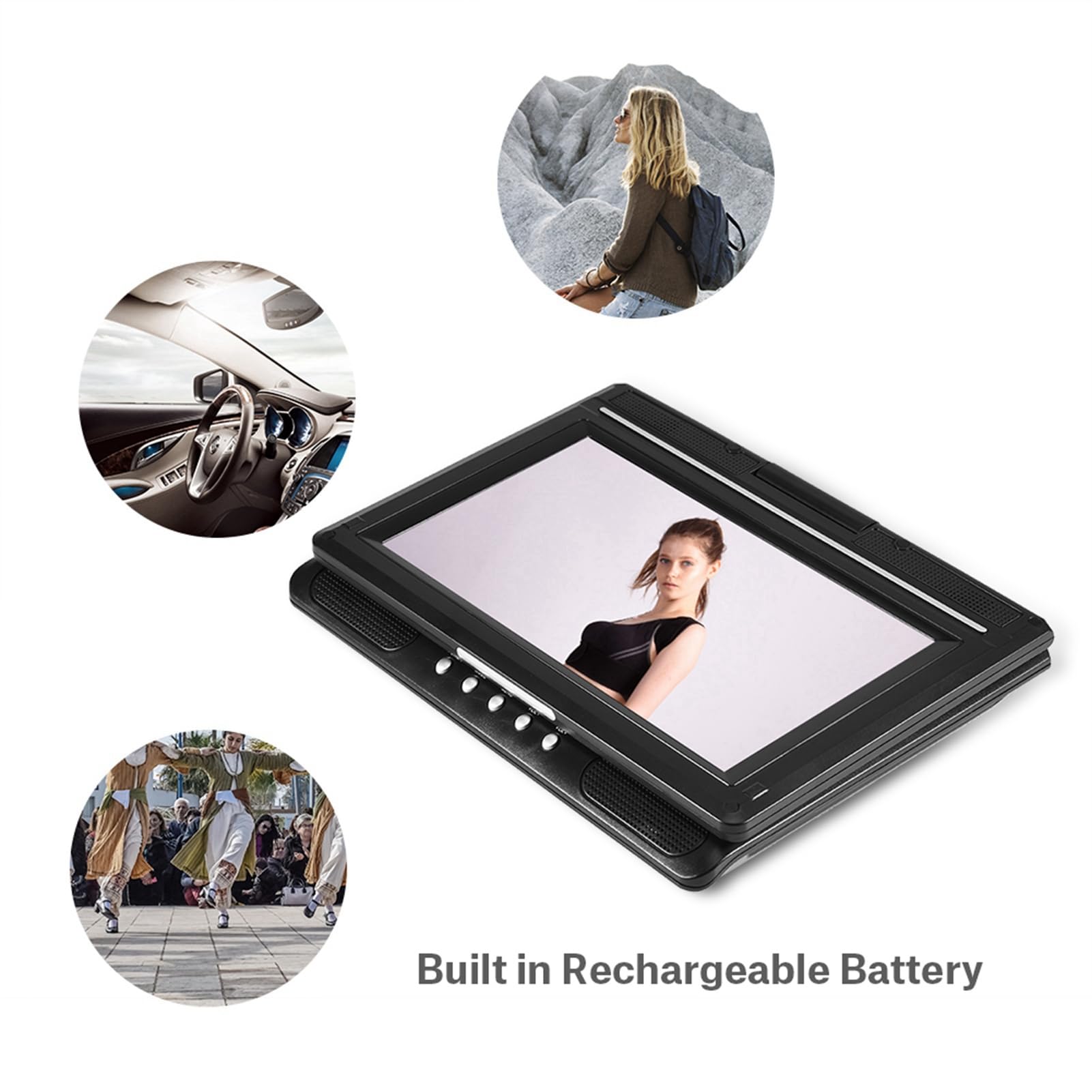 Lettore DVD portatile per bambini, Bewinner girevole da 9 pollici LCD portatile Widescreen Lettore video DVD, Intelligent Power Failure Funzione di memoria, rotazione di 270 gradi(EU)
