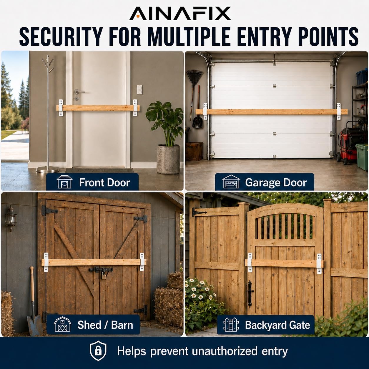 Door Barricade Brackets,AINAFIX 2 Pack Drop Open Bar Holder for Home Security, 2x4 Bar Brackets Prevent Unauthorized Entry, Carbon Steel,White image 4