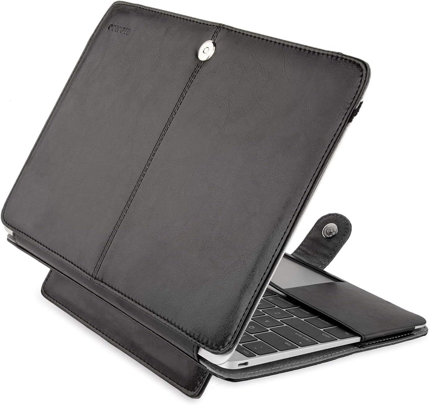MOSISO PU Leather Case Compatible with MacBook 12 inch Case A1534 with Retina Display 2017 2016 2015 Release, Portfolio Protective Stand Cover Sleeve, Black