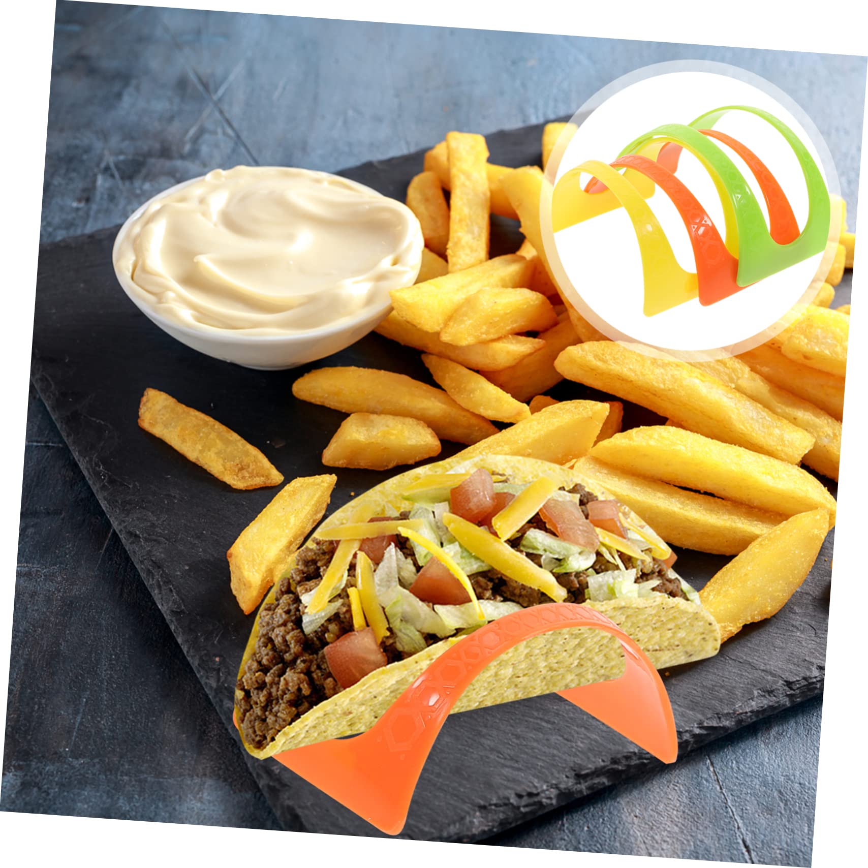 Cabilock 50pcs Taco Holder Taco Stands Set Mexican Pancake Rack for Restaurants Colorful Trays