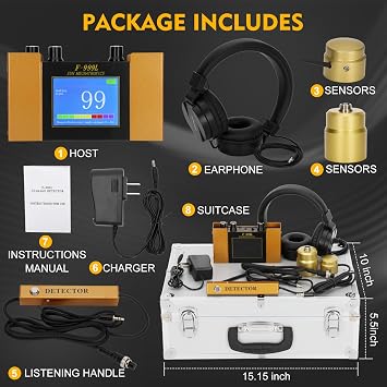 Underground Water Leak Detector, Water Pipe Leak Detector, Two Size Sensors Precise Positioning, High-Sensitivity Digital Display Leakage Sensor, Carrying Case
