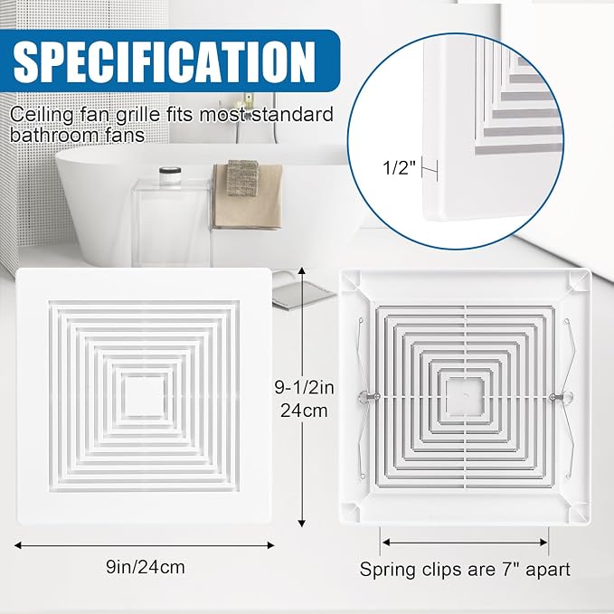 Rejilla ventilación baño 9'' cuadrada blanca miniatura 2