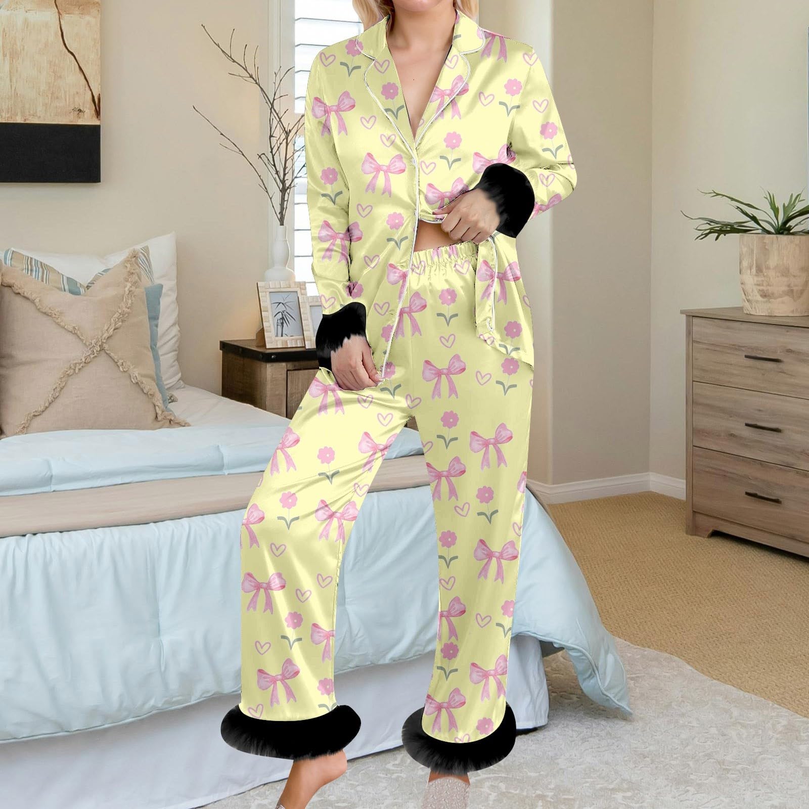 Pigiama Sexy Donna - con Stampa Floreale Morbido Spazzolato Abbigliamento da casa con Orlo Comodo Completo in Due Pezzi per Rilassarsi e Dormire Comodamente
