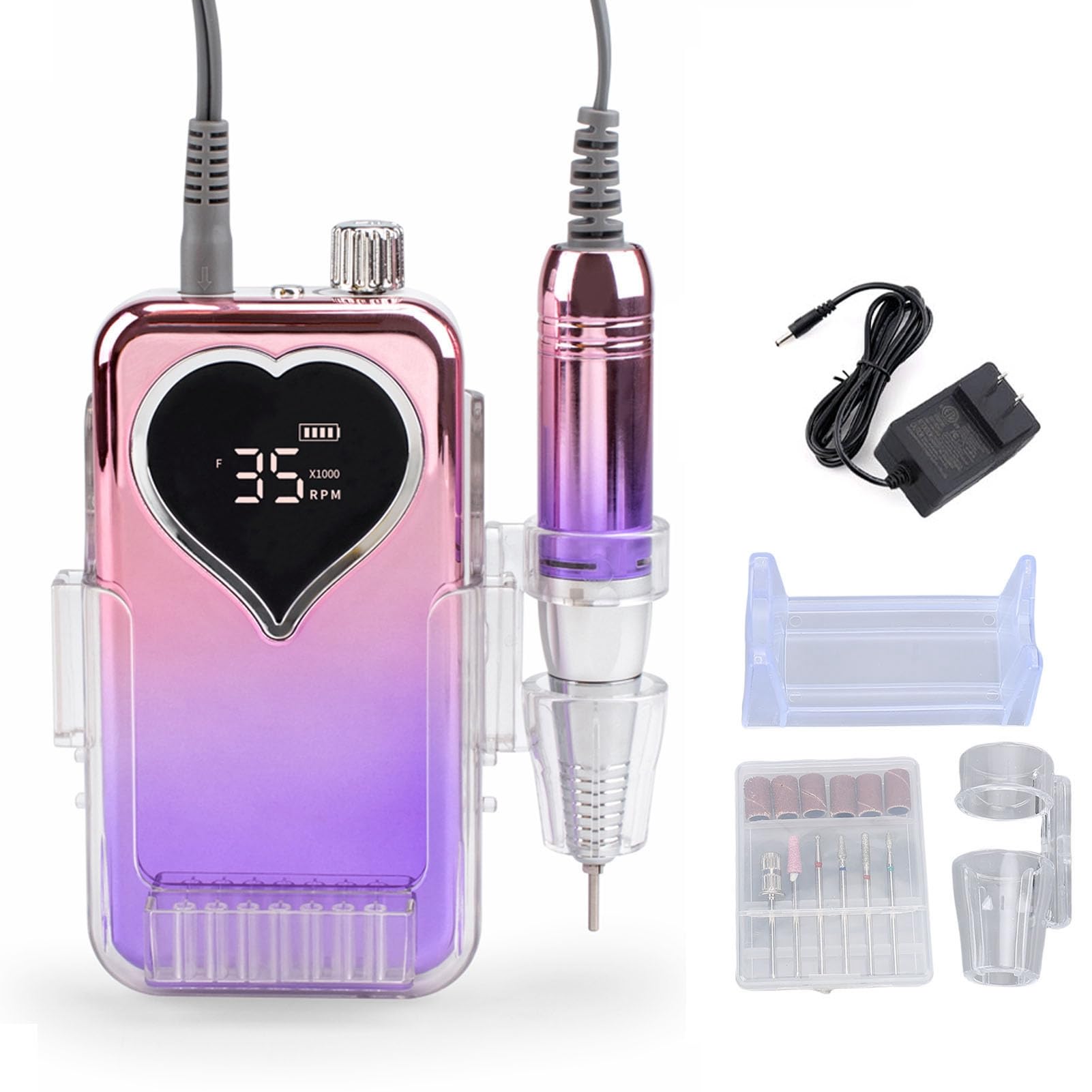 Trapano elettrico per unghie, 35.000 giri/min, lima per unghie wireless ricaricabile con tempo di utilizzo di 8-10 ore per manicure e pedicure, smerigliatrice portatile per unghie (spina USA)