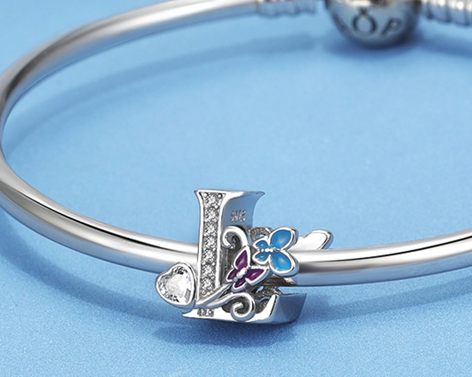 S925 Silver Butterfly Initial Letter Charms Fit for Pandora Charms Bracelets and Necklace Alphabet Bead Charms Jewelry Gifts for Women - Image 2