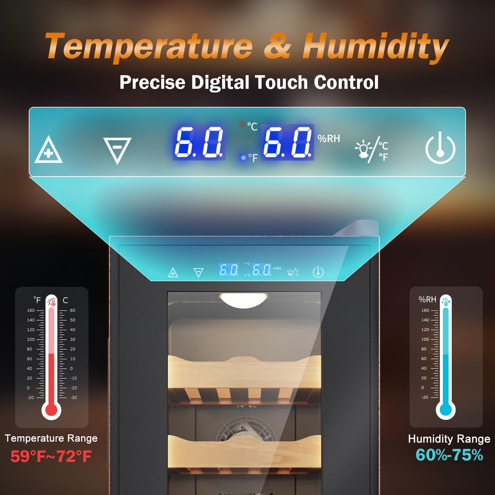 Velivi Electric Humidor with Leather-35L Cooling & Heating Humidor, Smart Touch Control Humidity & Temp, Humidors wtih Spanish Cedar Wood Tray, Digital Display, Safety Lock, Desktop Gift for Men on Fridge.com