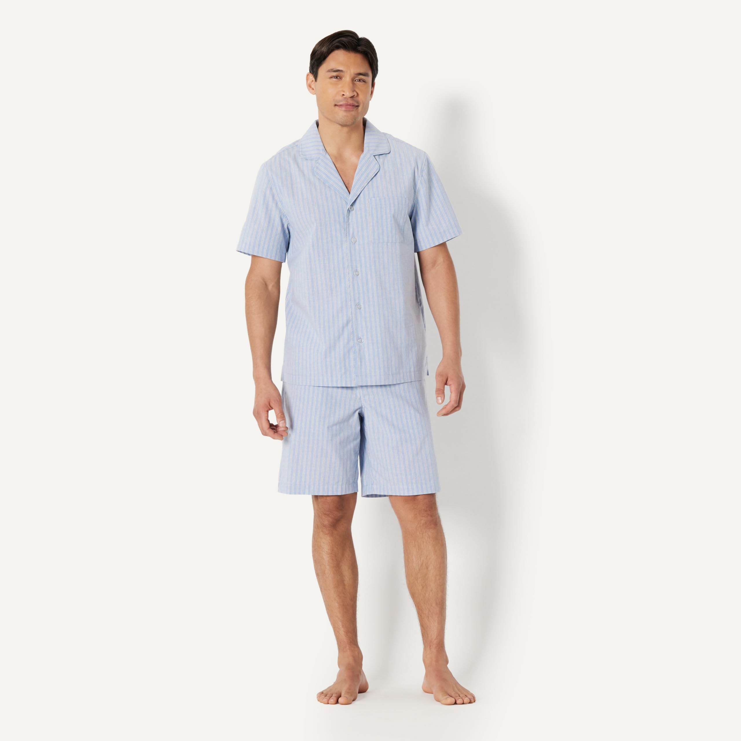 Amazon Essentials Conjunto de Pijama Corto de Popelina Elástica con Cuello en Pico Hombre