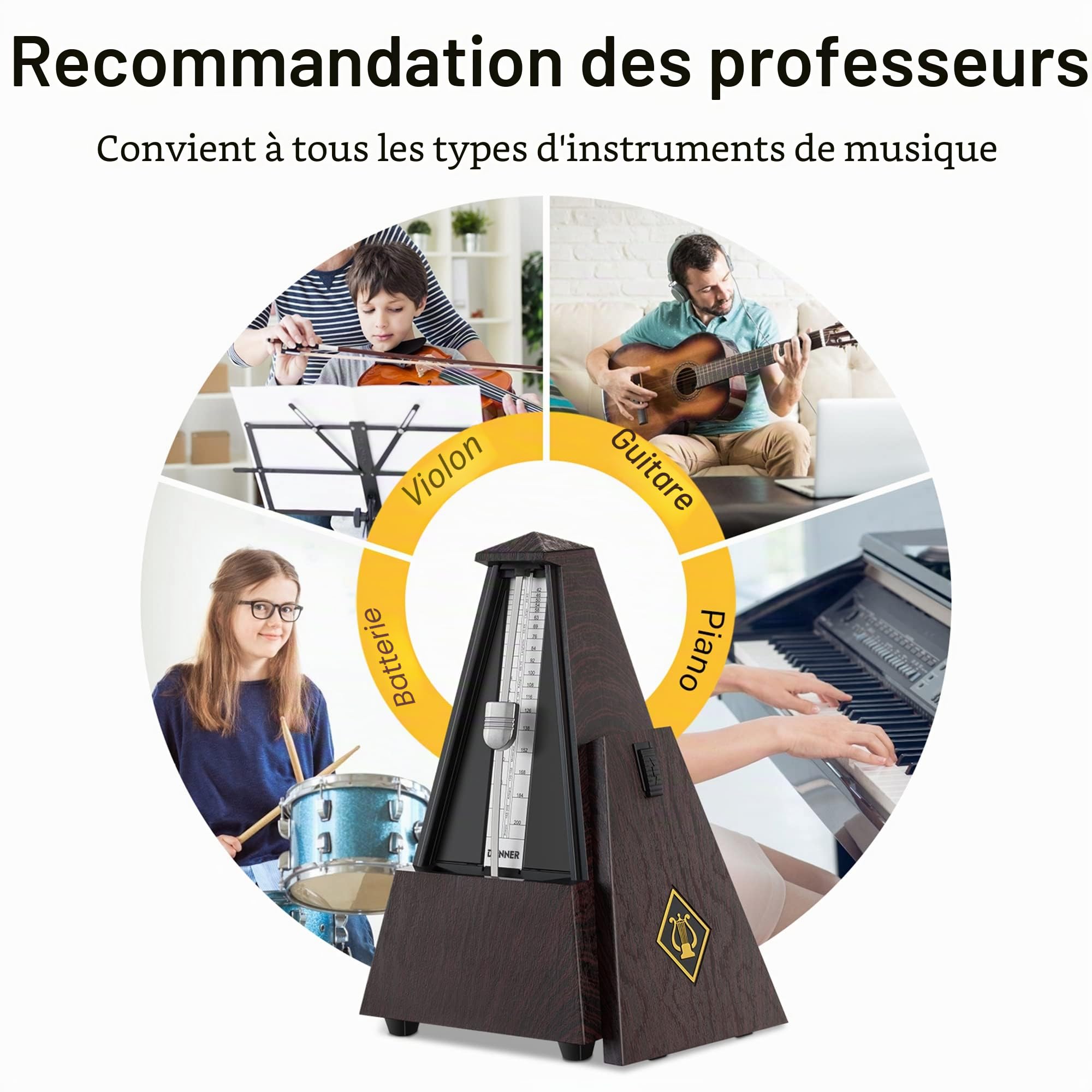 Donner Métronome Mécanique pour Piano Guitare Basse Ukulélé Violon Batterie Tambour Saxophone Trompette et Autres Instruments de Musique, Piste Tempo et Beat, Son Fort, DPM-1, Marron