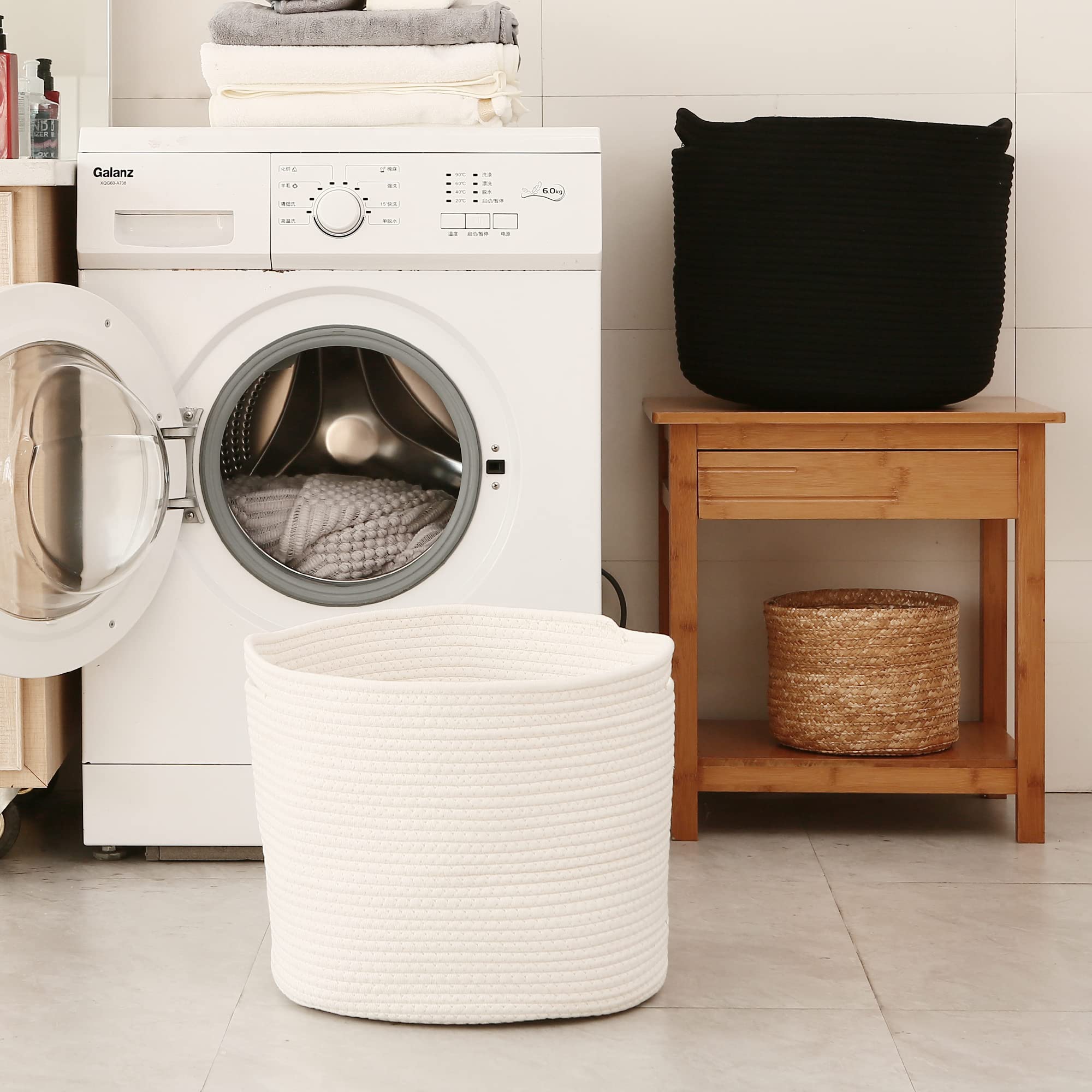 Panier à Linge En Coton Tissé Sea Team - Grand Modèle 36x41x51cm, Poignée, Pliable Pour Salon Ou Chambre