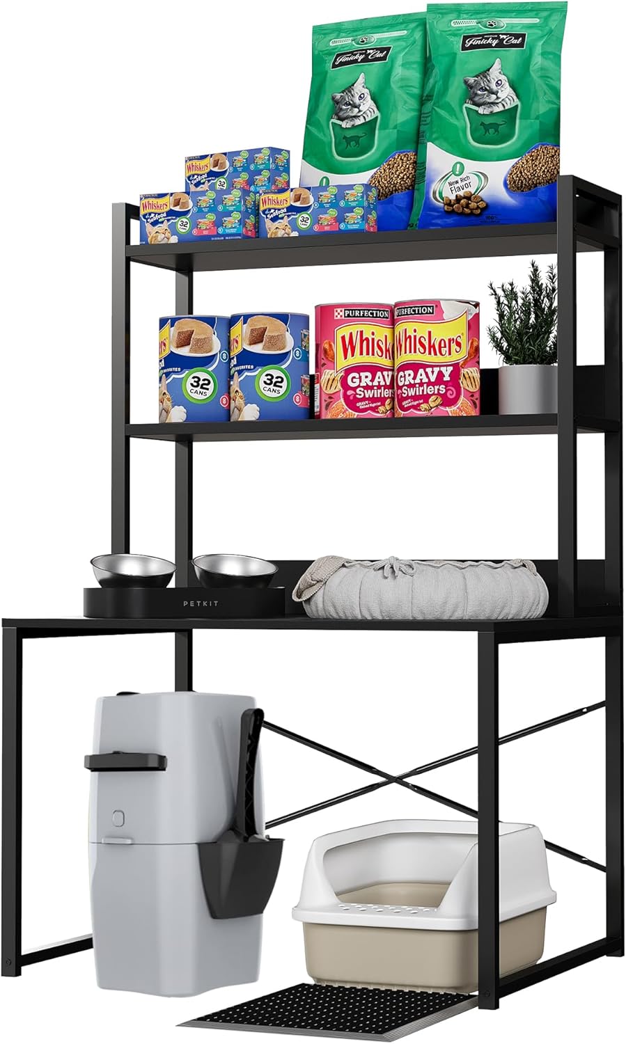 Large Self Cleaning Litter Box Table with Storage Shelf, Enclosed Hidden Cat Furniture for Large Litter Boxes, Space Saving Furniture for Cat Cage 53.5" H