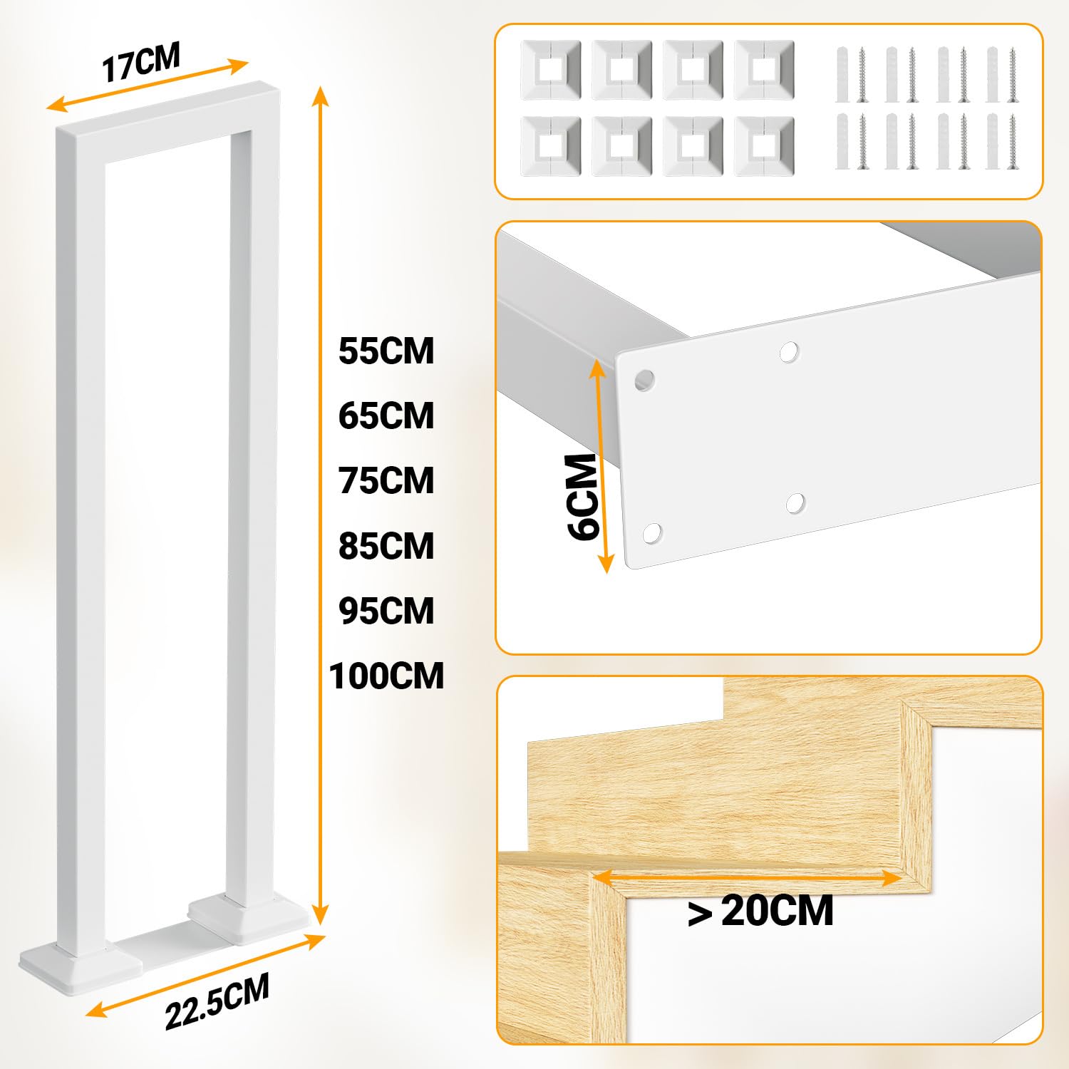 Rampe d'escalier en métal inoxydable carré, garde-corps de balustrade, forme U pour intérieur et extérieur pour escaliers, garde-corps antidérapant décoratif pour entrée, couloir (65 cm
