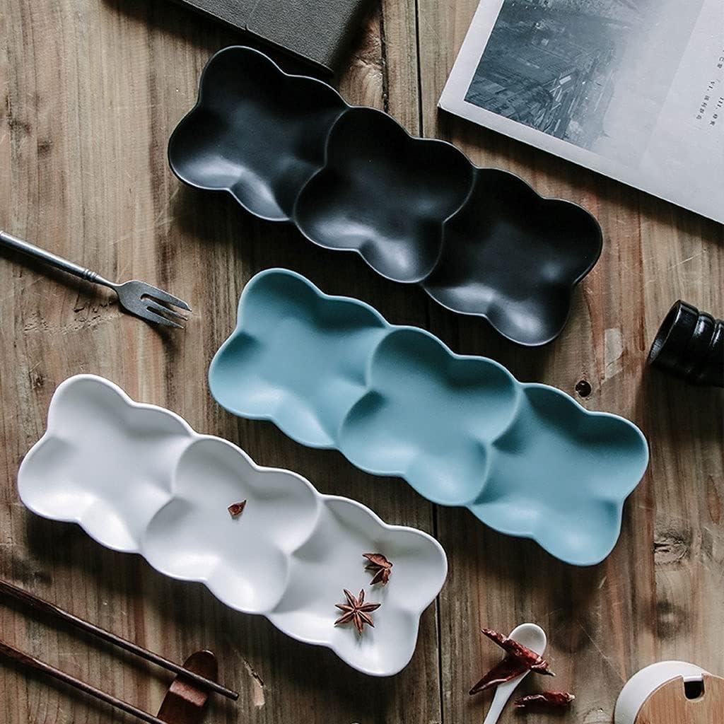 Dip Bowls Set Soy Sauce Dish/Bowls Ceramic Sauce Dish 3 Compartment Soy Sauce Appetizer Serving Tray Rectangular Divided Sauce Dishes for Restaurant Kitchen Ketchup Sauce Or Seasoning Dipping Sauce Bo