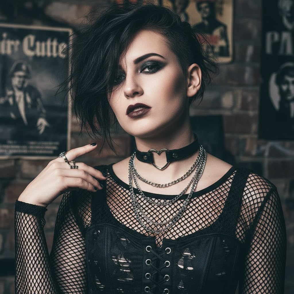 Punk Heart-Shaped Collar Necklace Leather Gothic Collar with Dangling Heart-Shaped Chain Cute Harajuku Style Women's Necklace