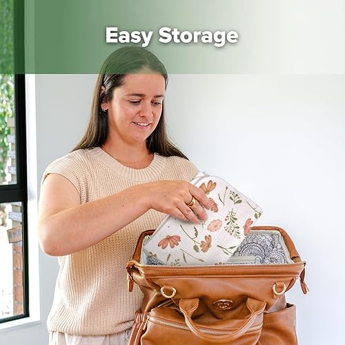 Miniatura 7 de haakaa Forro impermeable para cambiador, 100% algodón, suave y transpirable (2 piezas, 13 x 27.5 pulgadas, flor de terciopelo + hojas de amor)