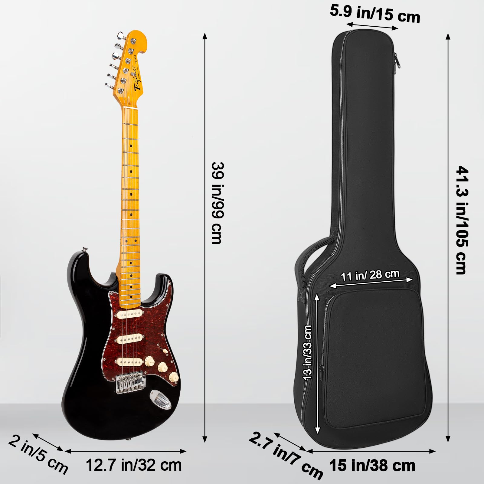 Custodia per chitarra elettrica con imbottitura da 7 mm, impermeabile, con tracolla e tasche, 99 cm, Nero (cerniera bianca), Electric Guitar Bag(White Zipper), alla moda