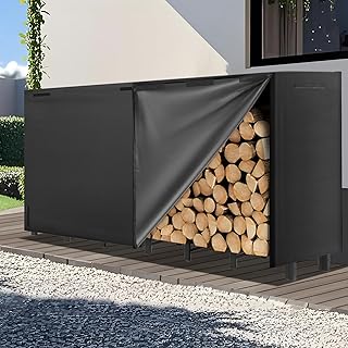8FT Firewood Rack Outdoor with Cover, Heavy Duty Adjustable Firewood log Storage & Holder, Wood Pile Lumber Storage Rack Stacking Outside for Courtyard Patio.