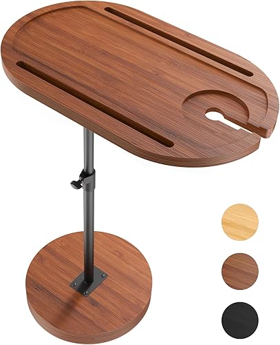 NiHome Mesa giratoria de bambú para reposabrazos para sofá con base estable gruesa, mesa auxiliar de bandeja de TV de altura ajustable con rotación