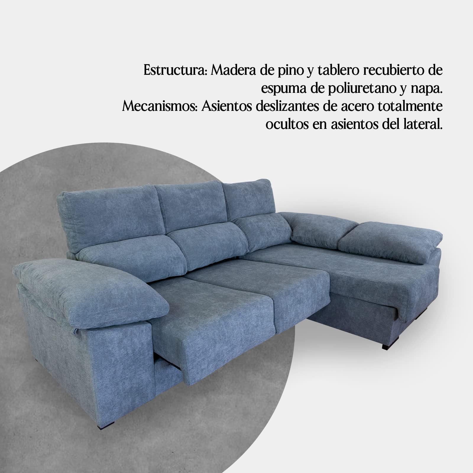 MUEBLIX.COM | Sofa 3 Plazas Chaiselongue Lado Derecho EDURNE | Sofas de Salon Cheslong | Asientos y Respaldo Espuma | Sofa con Estructura de Madera de Pino y Tablero de Espuma de Poliuretano y Napa