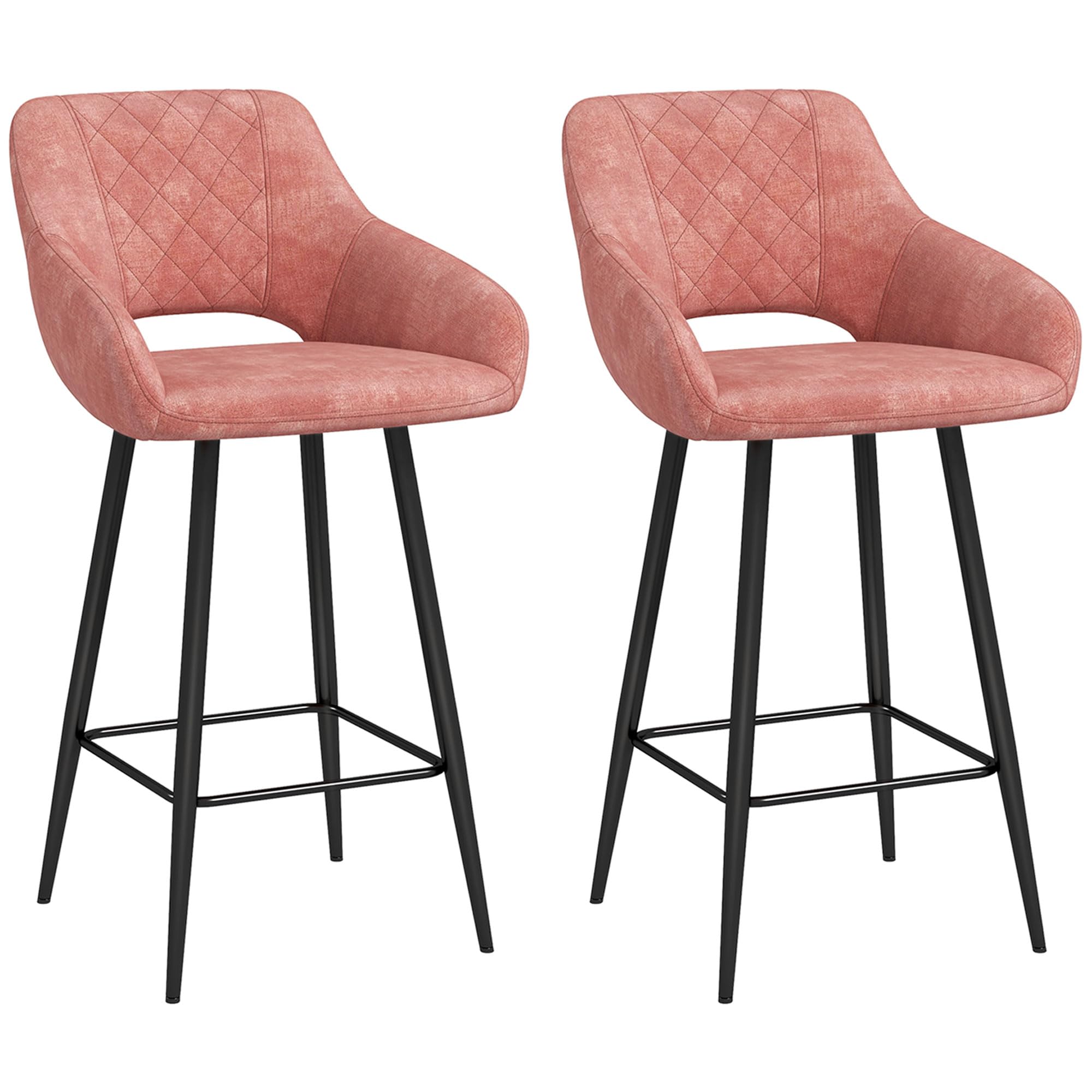 Rackhams Brown/Pink Bar Stools Set Of 2, Velvet-Touch Fabric Counter Height Bar Chairs